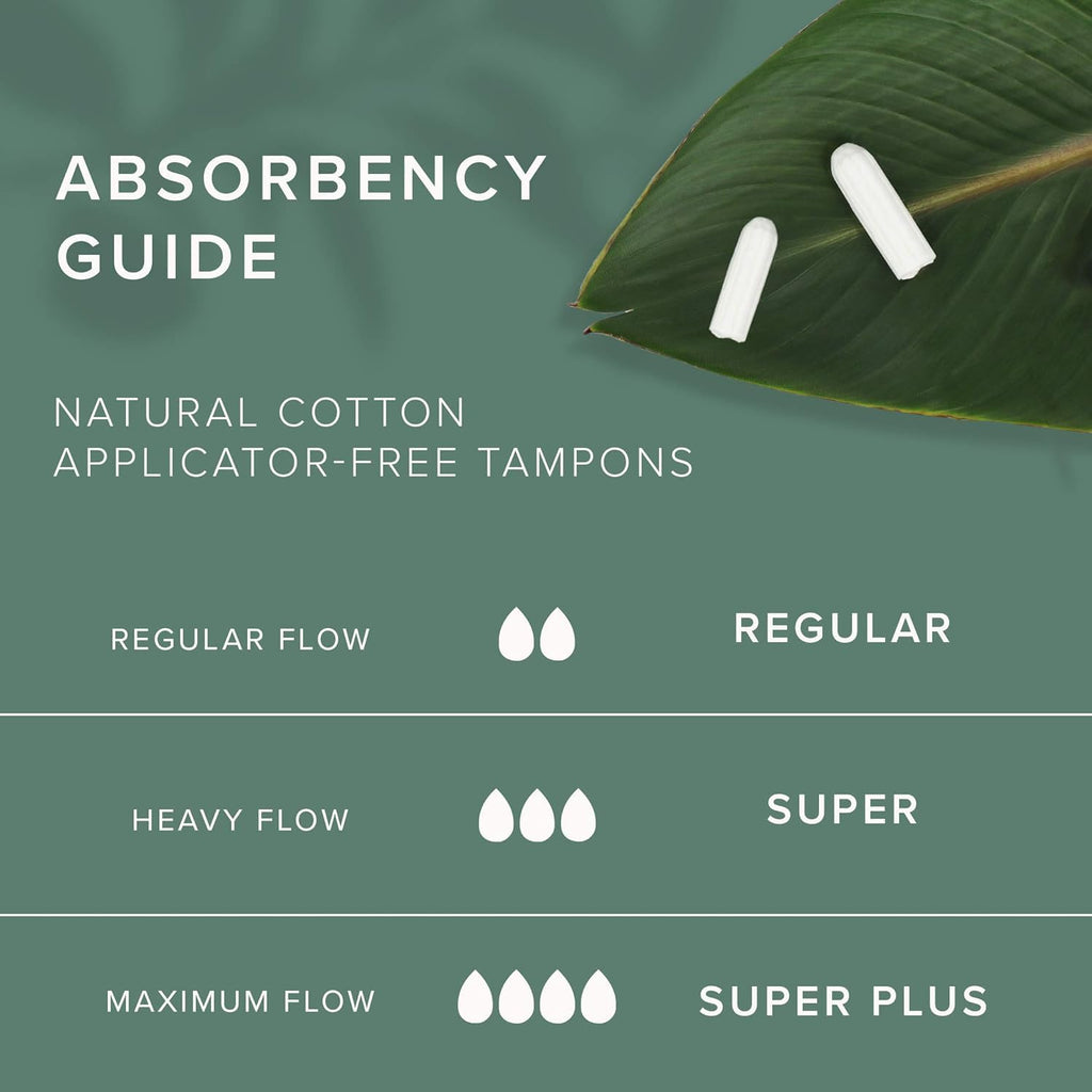 Veeda 100% Natural Cotton Compact Tampons Super Plus Absorbency - Non-Applicator Tampons with leak proof protection - Unscented,