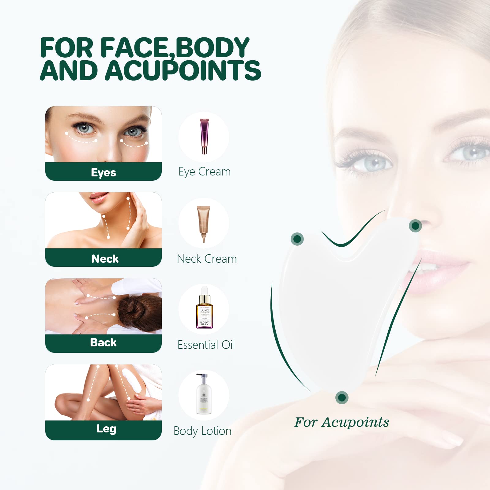 Gua Sha Facial Tools, GuaSha Massage Tool Guasha Board for SPA Acupuncture Therapy Trigger Point Treatment, Gua Sha Scraping Mas