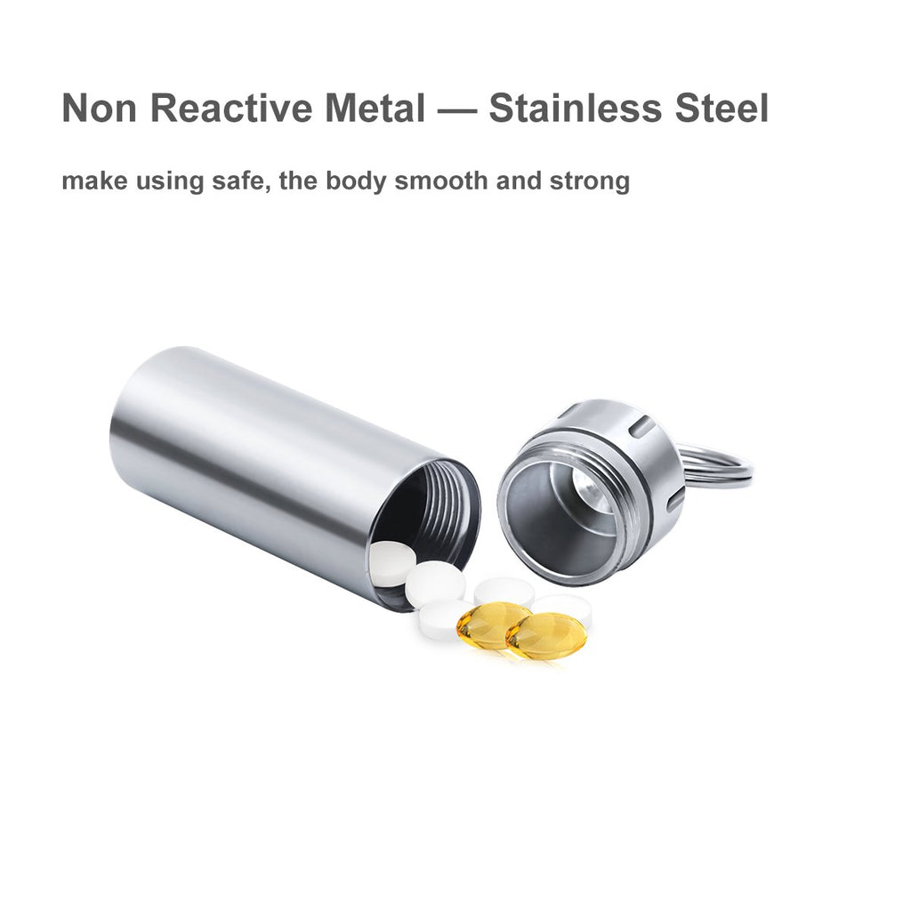 SHD Pill Box Keychain Waterproof Single Chamber Stainless Steel Pill Organizer for Outdoor Travel Camping