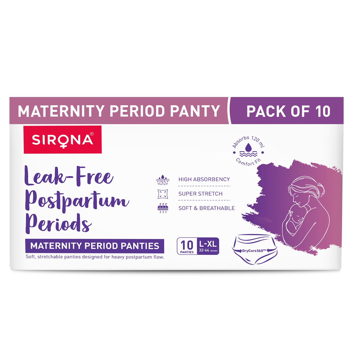 Sirona Maternity Panties After Delivery For Women | LXl (3244 Inch)| Pack Of 10 | For Pregnancy & Postpartum Bleeding & Clots 