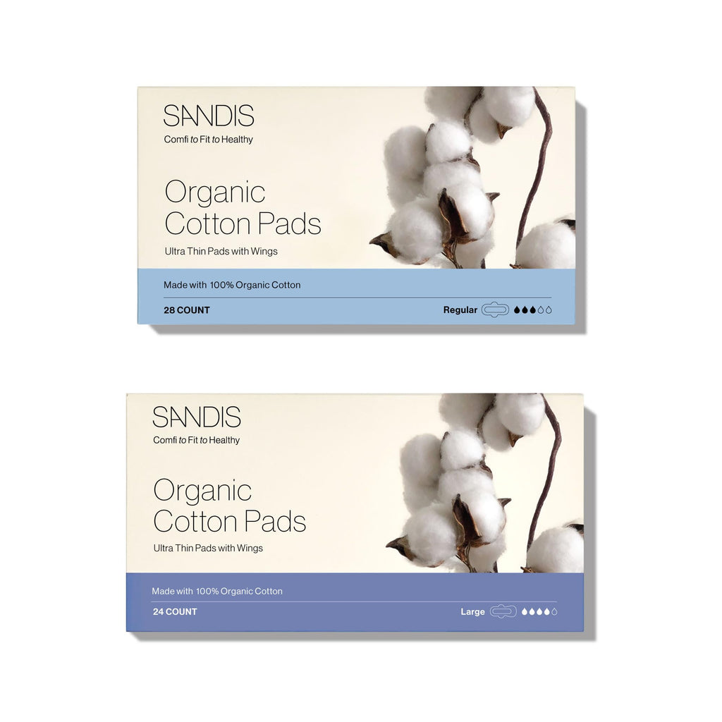 SANDIS Feminine Pad for Women - 100% Organic Cotton Ultra Thin with Wings for Periods Menstrual Pads Sanitary Napkins Leak Prote
