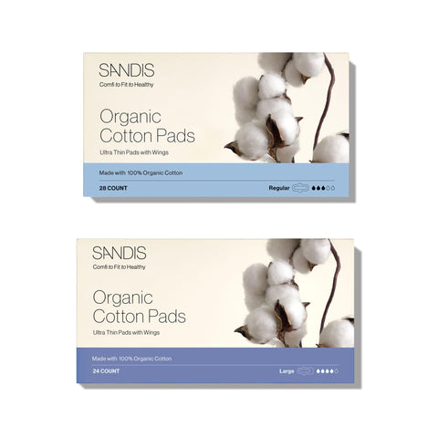 SANDIS Feminine Pad for Women - 100% Organic Cotton Ultra Thin with Wings for Periods Menstrual Pads Sanitary Napkins Leak Prote