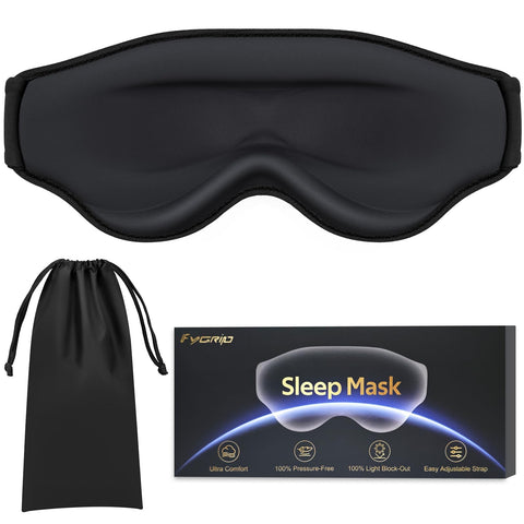 Fygrip 3D Eye Mask Sleep Mask for Men & Women, Ultra Comfort 100% Pressure-Free & 100% Light Block-Out Eye Mask for Sleep with E