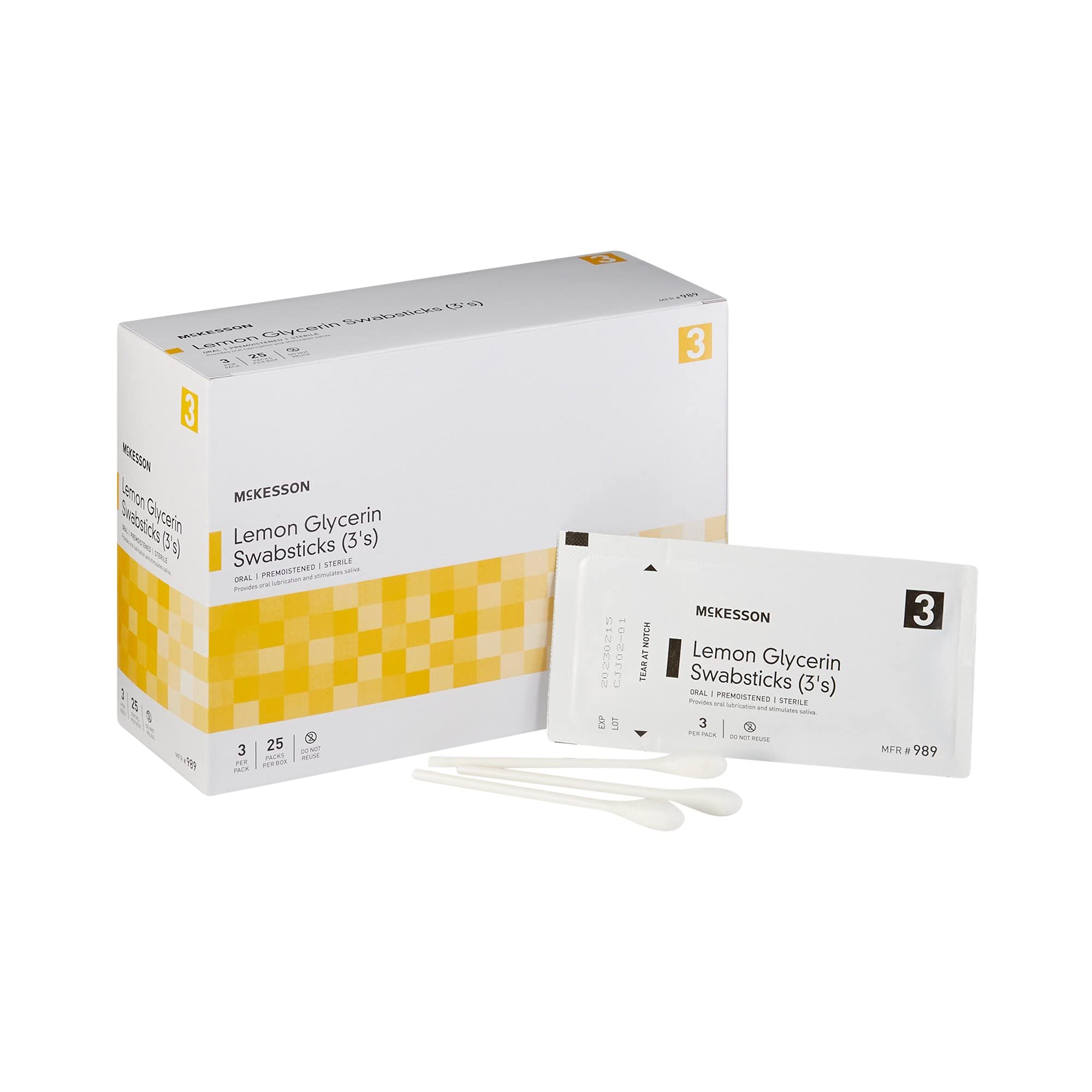 McKesson Lemon Glycerin Swabsticks, Sterile, Oral Swab Stick, 25 Count, 1 Pack