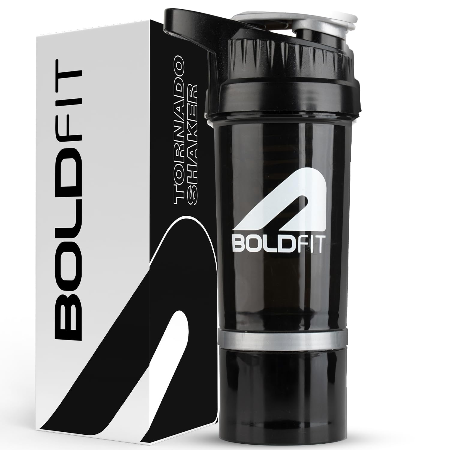 Boldfit Gym Shaker For Protein Shake Leakproof Shaker Bottles For Supplements With Extra Compartment, PreWorkout & Bcaa, Protei