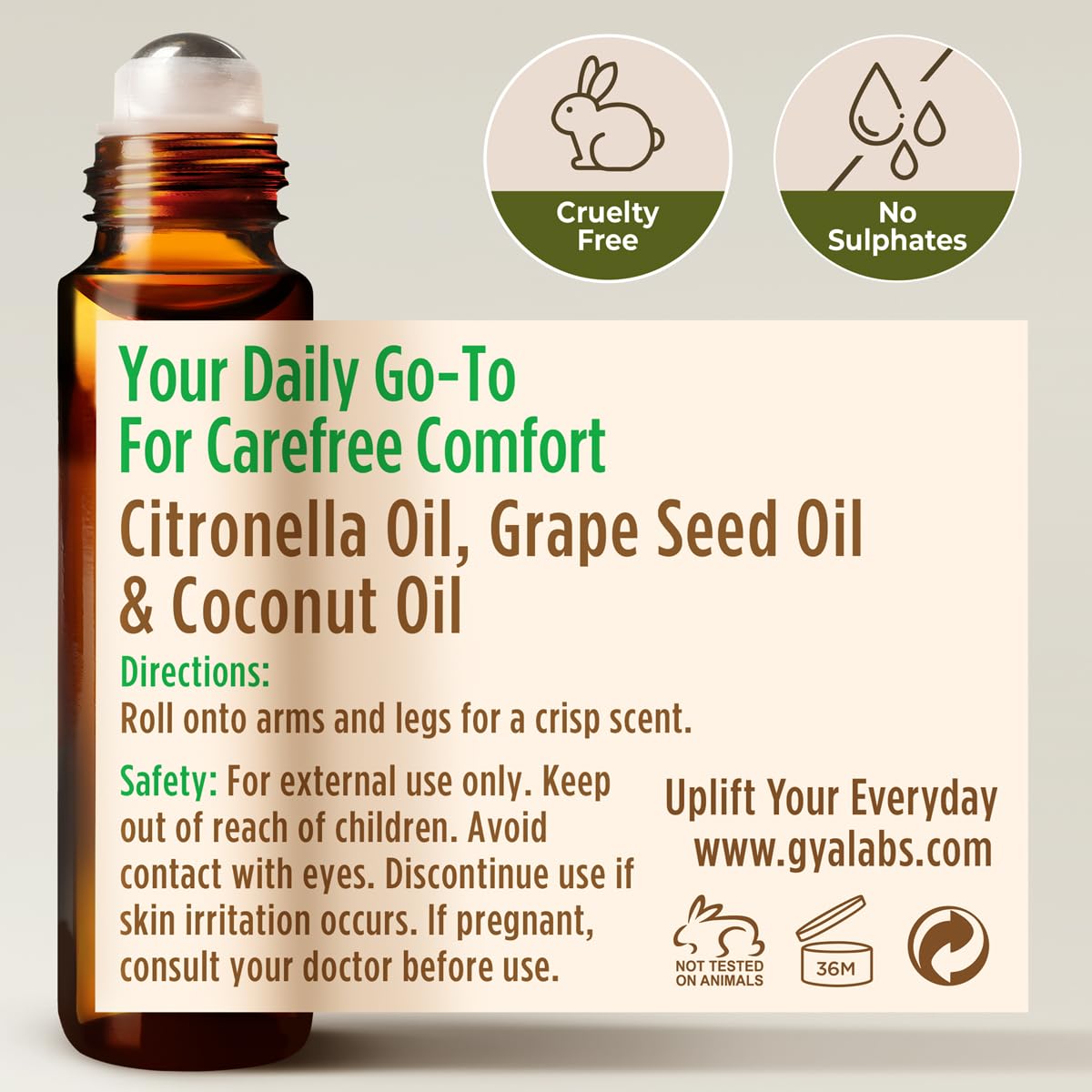 Gya Labs Citronella Essential Oil Roll on - 100% Pure Natural Citronella Oil Roller, Natural Aromatherapy, Travel Size (0.34 Fl