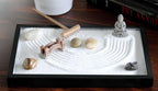 Natures Mark Mini Zen Garden Kit for Desk with Rake, White Sand, Buddha Figures, Bridge Figure and River Rocks, Black Rectangle