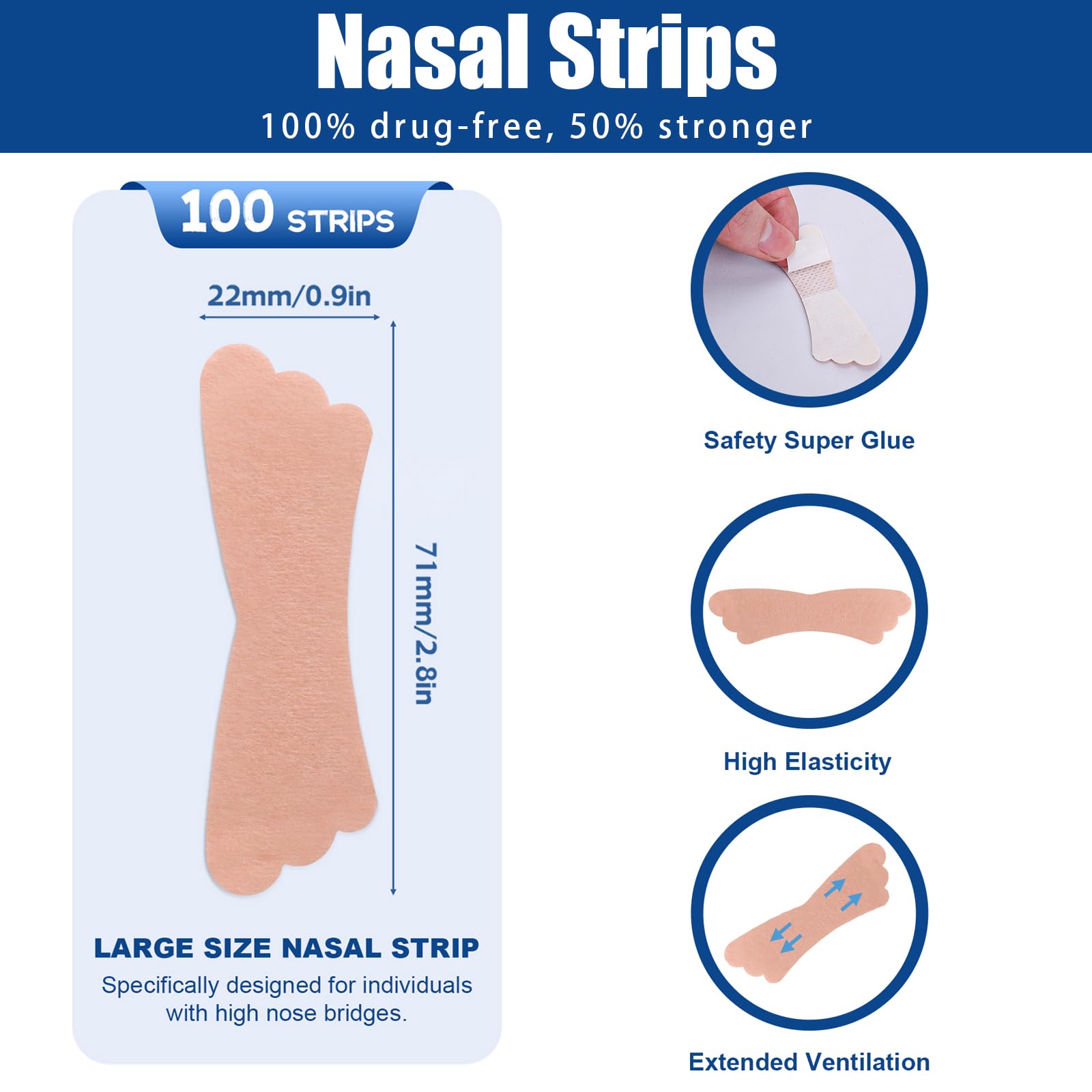 100Pcs Nasal Strips for Snoring, Extra Strength Nose Strips Breathing, Nose Tape for Sports and Sleep, Anti Snoring Strips Help