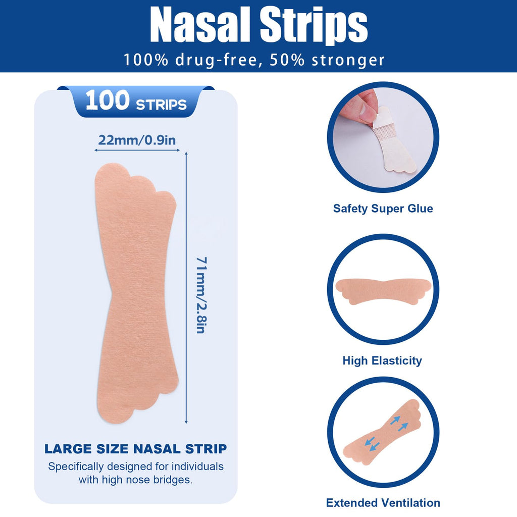 100Pcs Nasal Strips for Snoring, Extra Strength Nose Strips Breathing, Nose Tape for Sports and Sleep, Anti Snoring Strips Help