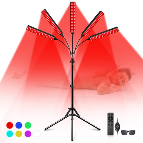 Red Light Therapy for Face Body, 5 Heads Red Infrared Light Therapy Device, 7Colors Full Body Red Light Therapy Devices, 660nm a