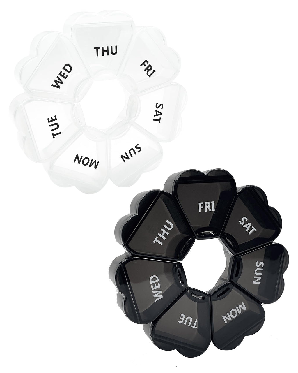 Large Weekly Pill Organizer,7 Day Cute Heart Pill Organizer,Weekly Container for Fish Oil/Medicine/Supplements (Black2+White)