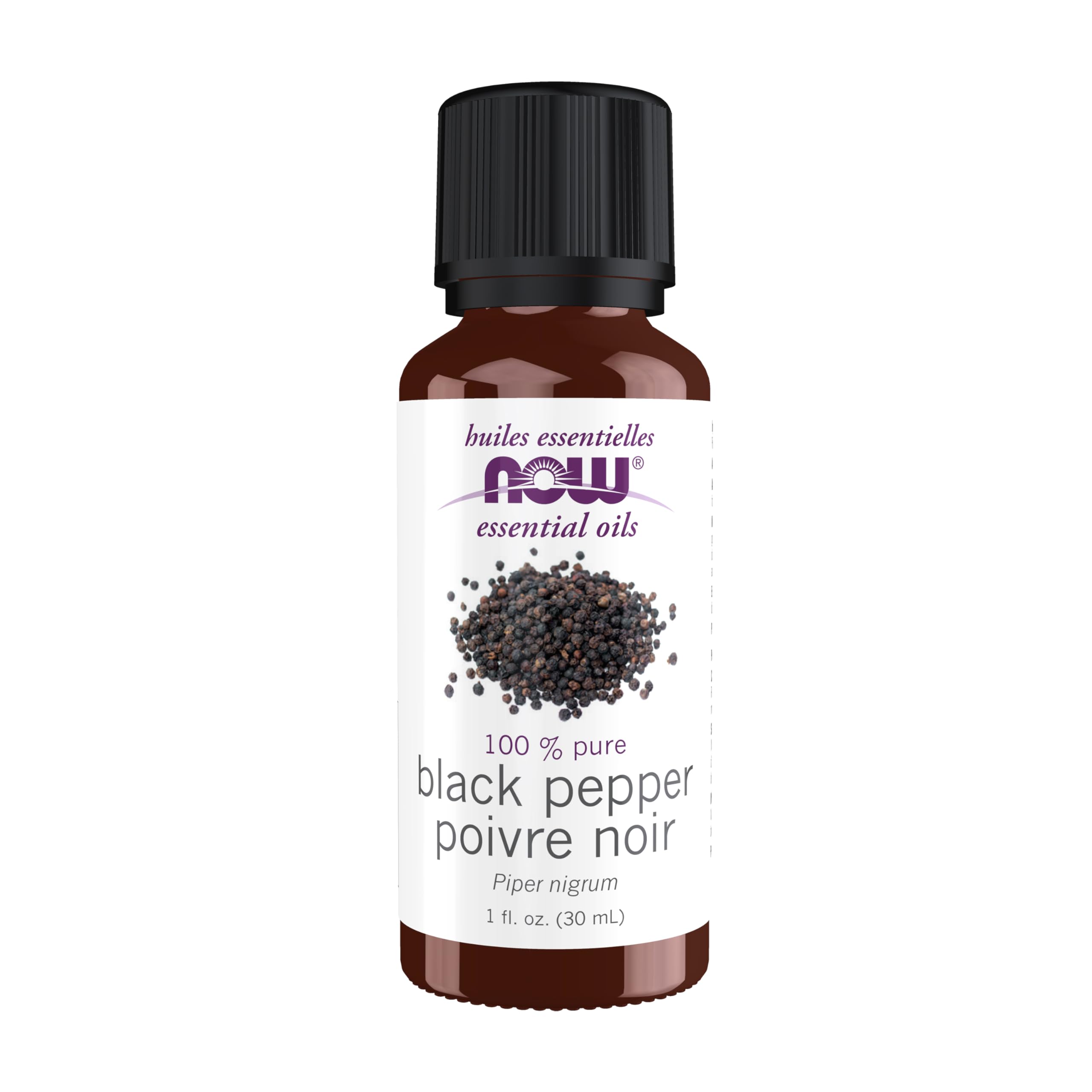 NOW Essential Oils, Black Pepper Oil, Spicy Aromatherapy Scent, Steam Distilled, 100% Pure, Vegan, Child Resistant Cap, 1-Ounce