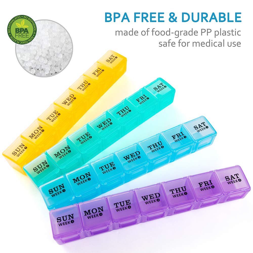 XL Large Monthly Pill Organizer 4 Weeks, 28 Day Pill Box Organizer Weekly, Big Compartment Pill Box with Travel Case, 7 Day Pill