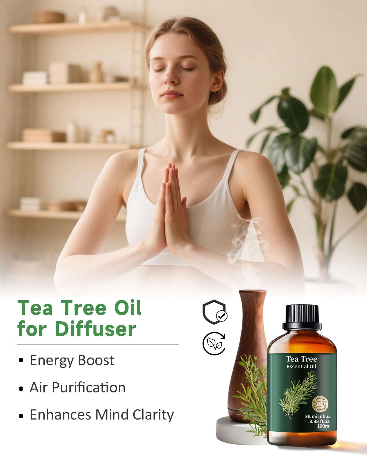 Tea Tree Essential Oil Pure Mumianhua Natural Tea Tree Oil for Diffuser, Aromatherapy, Skin, Face, Toenails, Foot Soak and DIY S
