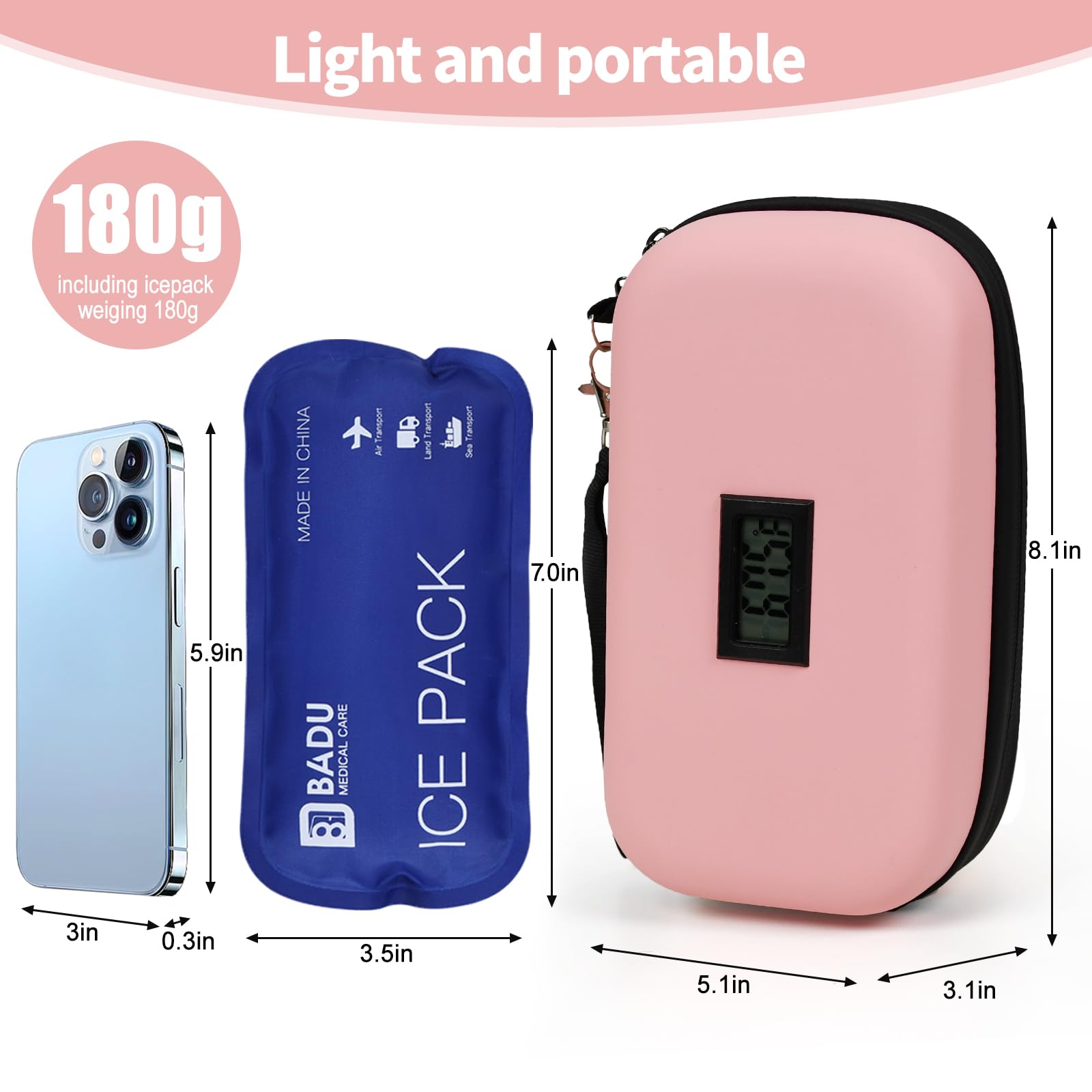 HIMDUZE Insulin Cooler Travel Case TSA Approved Refrigerated Medicine Cooler for Travel w/Thermometer Temperature Diabetic Trave