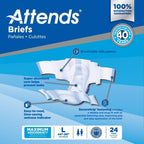 Attends Classic Briefs with Dry-Lock Technology for Adult Incontinence Care, Large, Unisex, 24 Count (Pack of 3)
