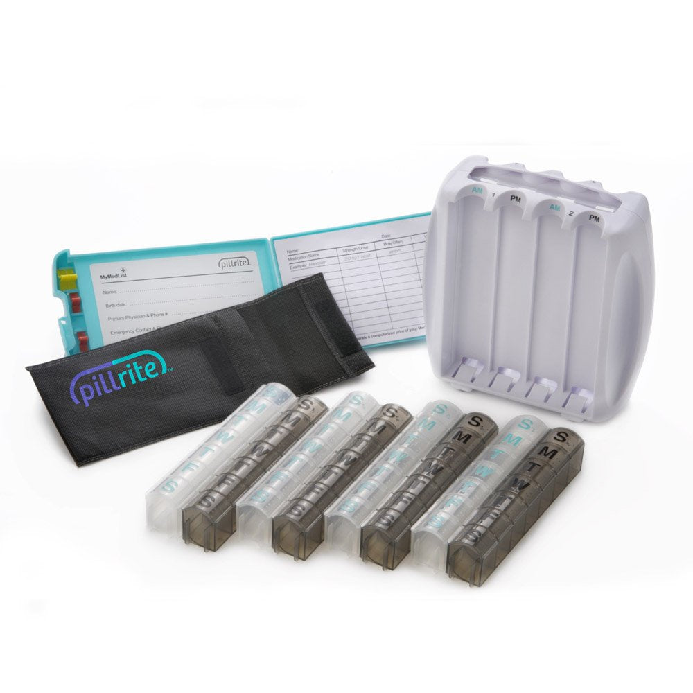 PillRite Medication and Supplement Pillbox Organizer, 3  in x 7 in - 28-Day Medicine Sorter - FSA and HSA Eligible - Monthly Med