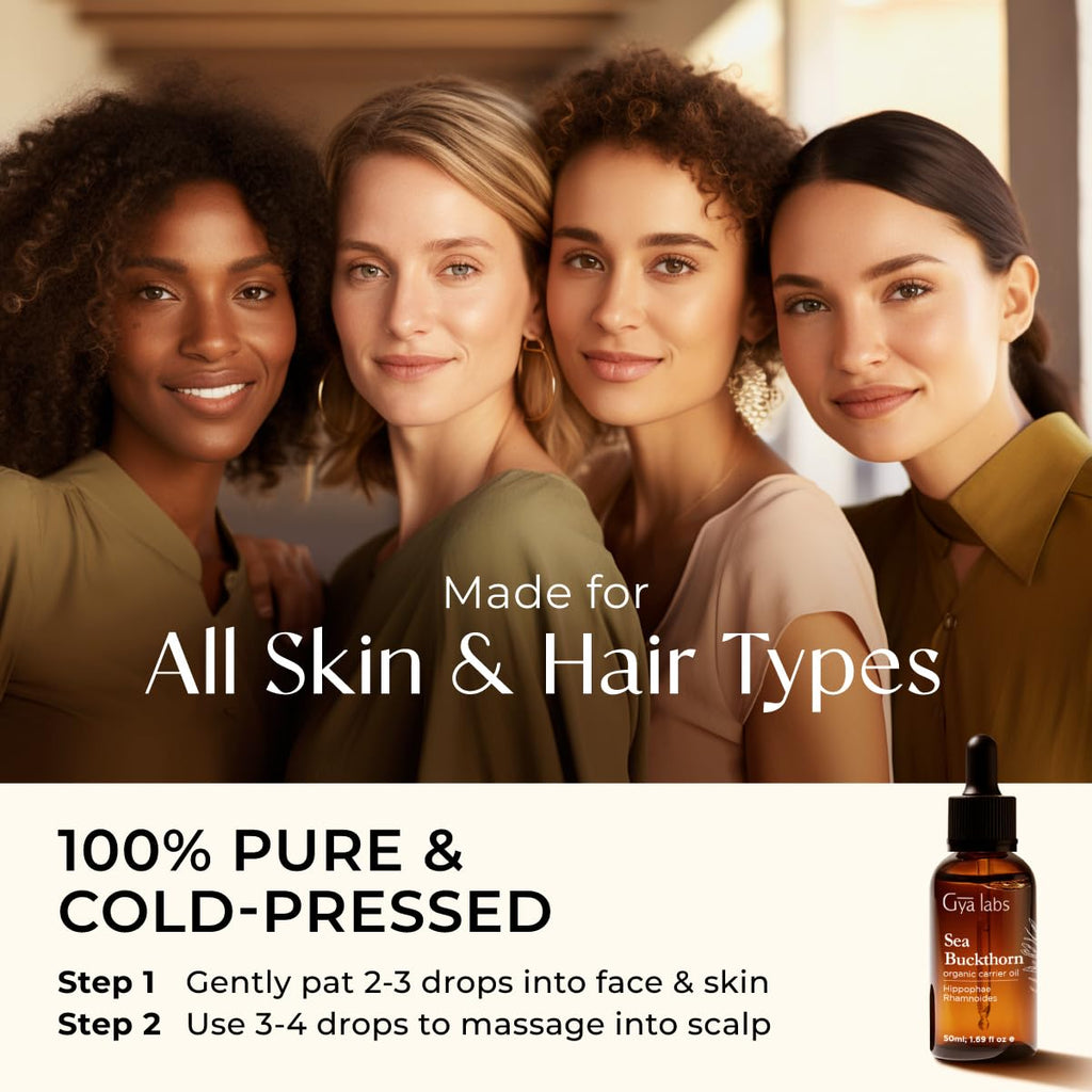 Gya Labs Organic Sea Buckthorn Oil - 100% Pure Natural Sea Buckthorn Carrier Oil for Skin, Face, Nails & Hair - Soothing & Moist
