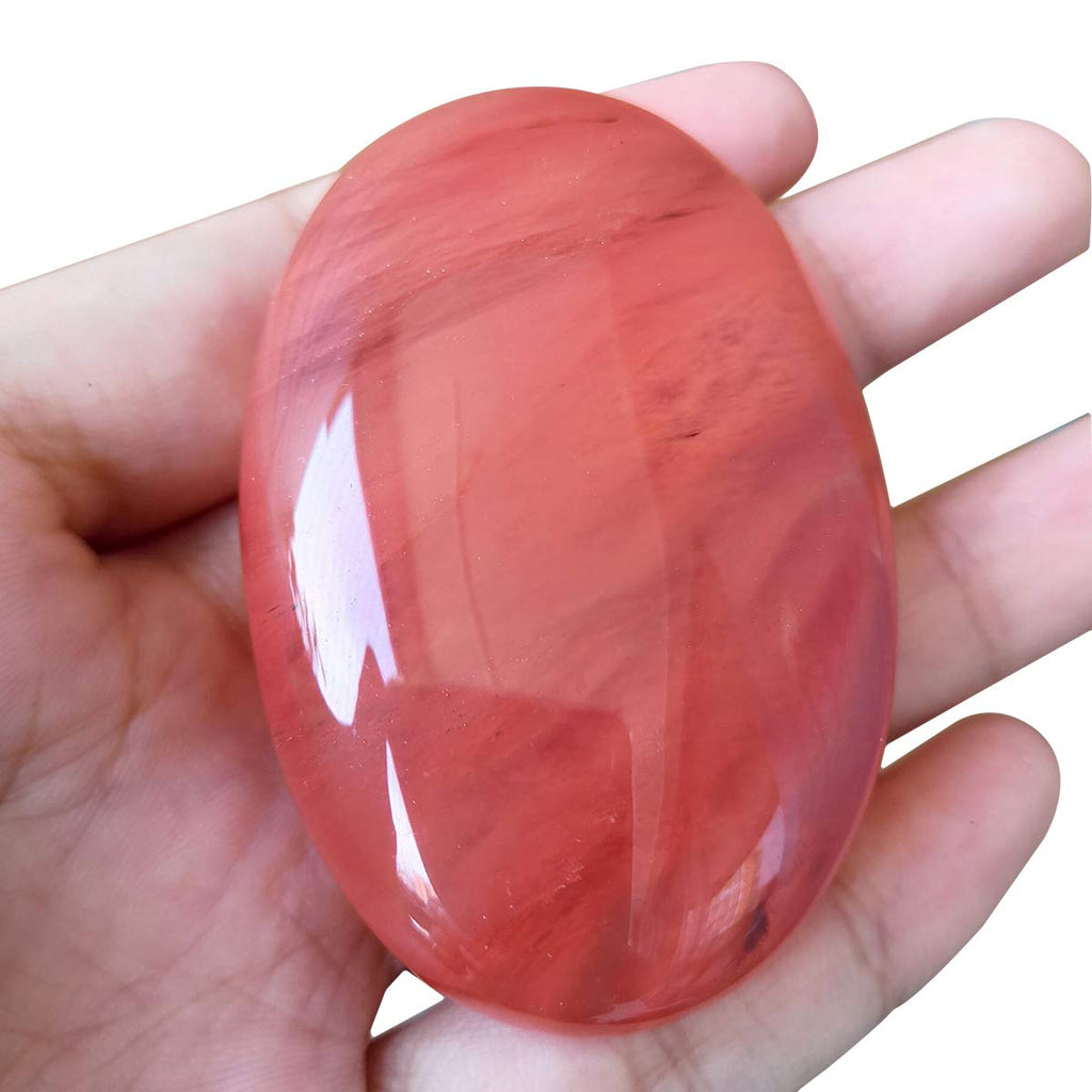 Loveliome Natural Cherry Quartz Oval Polished Worry Stones, Healing Crystal Indoor Fountain Stones Massage Energy Anxiety Relief