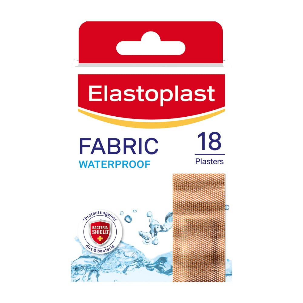 Elastoplast 18s Waterproof Fabric Plaster Strips (Pack of 10 = Total 180), Large Pack of Fabric Plasters, Breathable Plasters, P