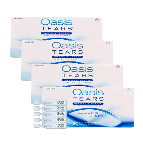 Oasis Tears OT6100 Preservative-Free Lubricant Eye Drops Relief for Dry Eyes | Pack of 4 | 4 x 30 Single-Use Containers