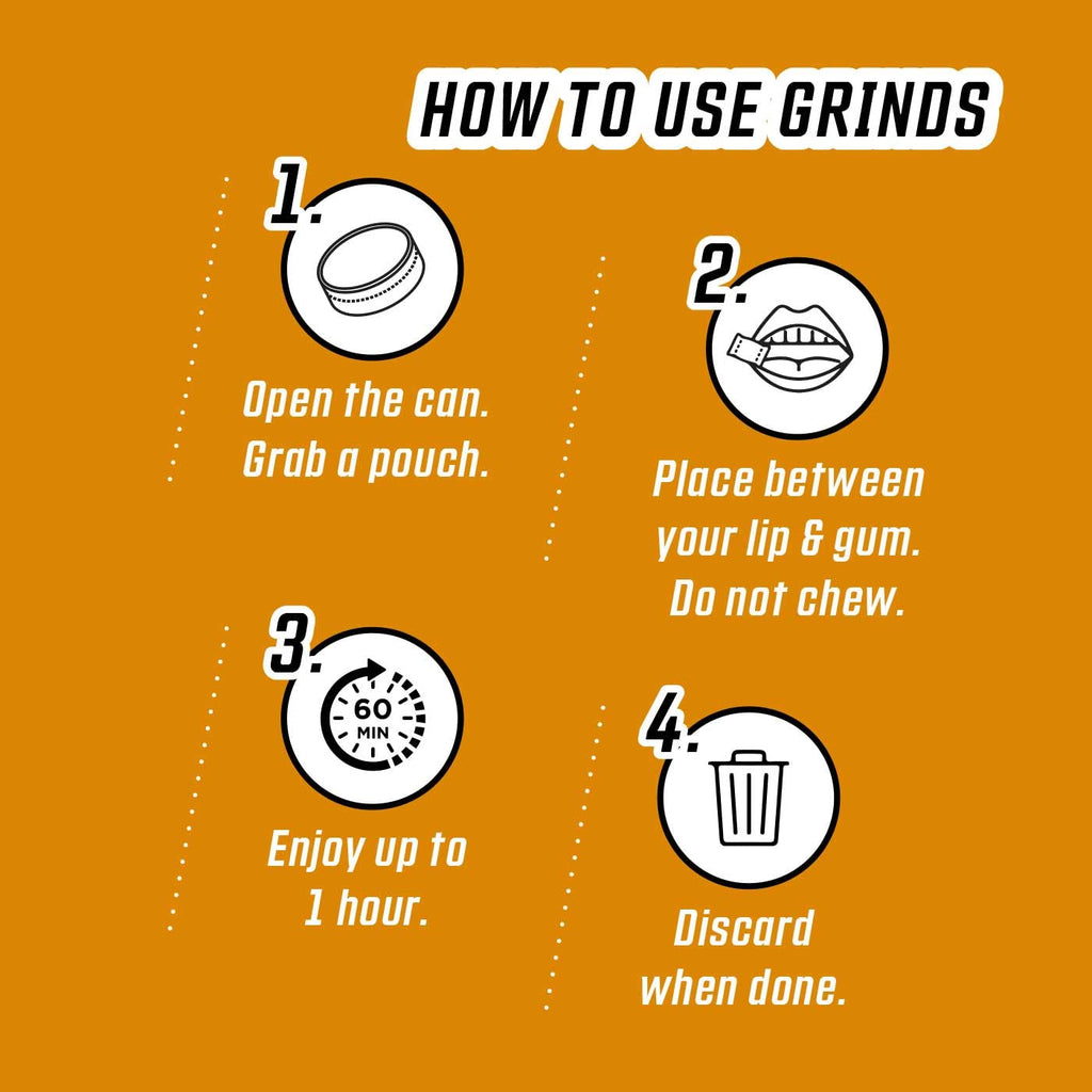 Grinds Coffee Pouches | Tobacco Free, Nicotine Free Healthy Alternative | 6 Cans of Caramel | 18 Pouches Per Can | 1 Pouch eq. 1
