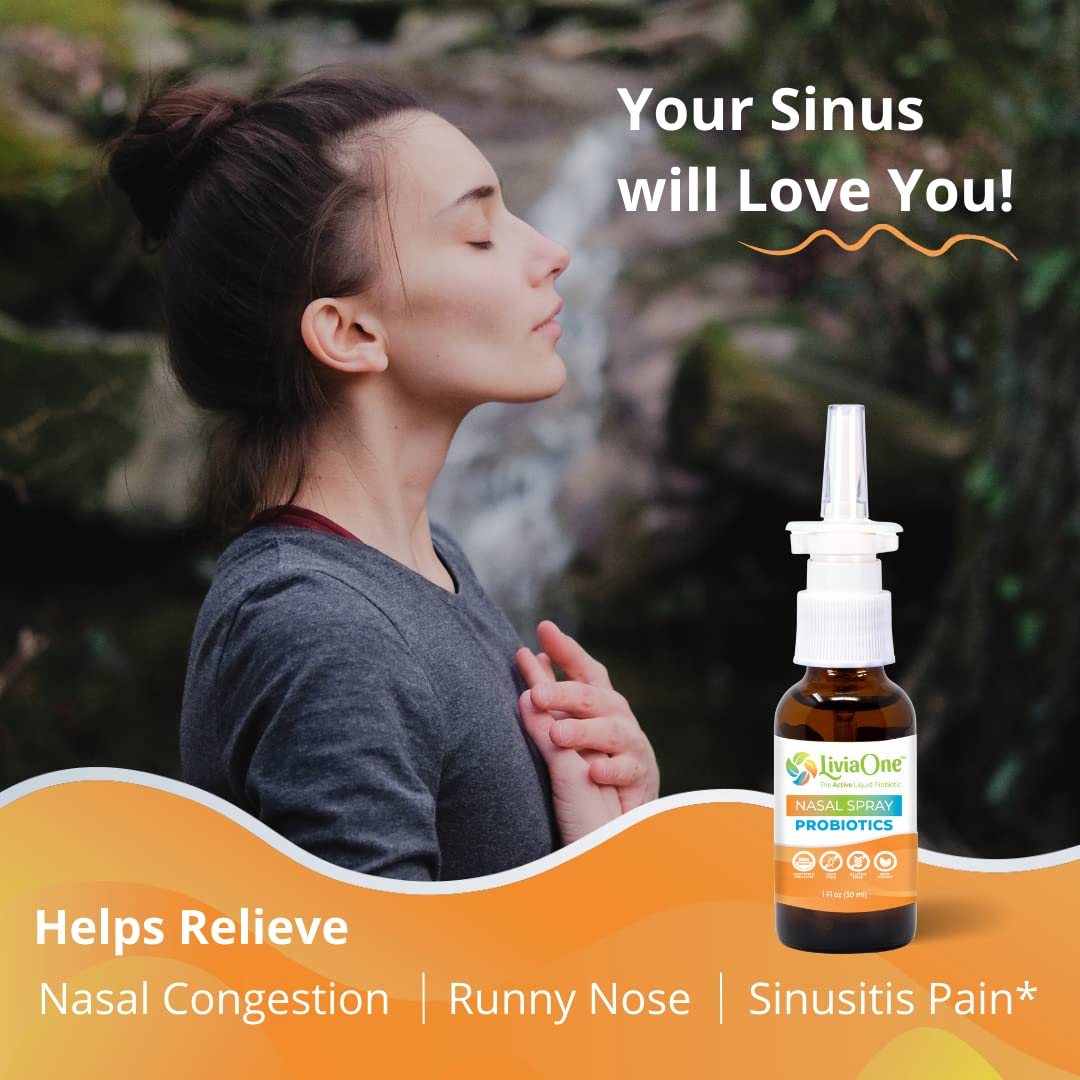 LiviaOne Probiotics Nasal Spray, All-Natural Sinus Relief, Helps with Allergies, Nasal Congestion, Runny Nose, and Sneezing, 1 F