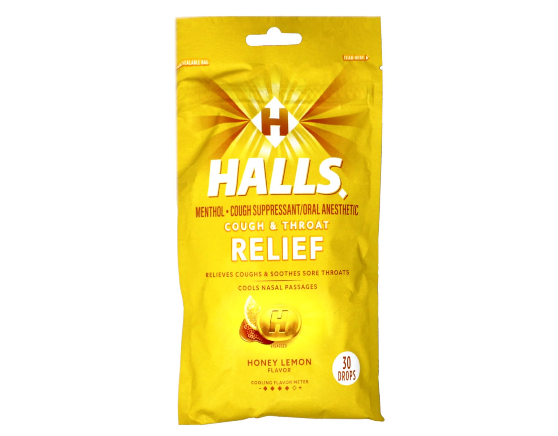 Halls Honey Lemon Triple Soothing Action Cough Suppressant/Oral Anesthetic Drops 30 ct (Pack of 12)