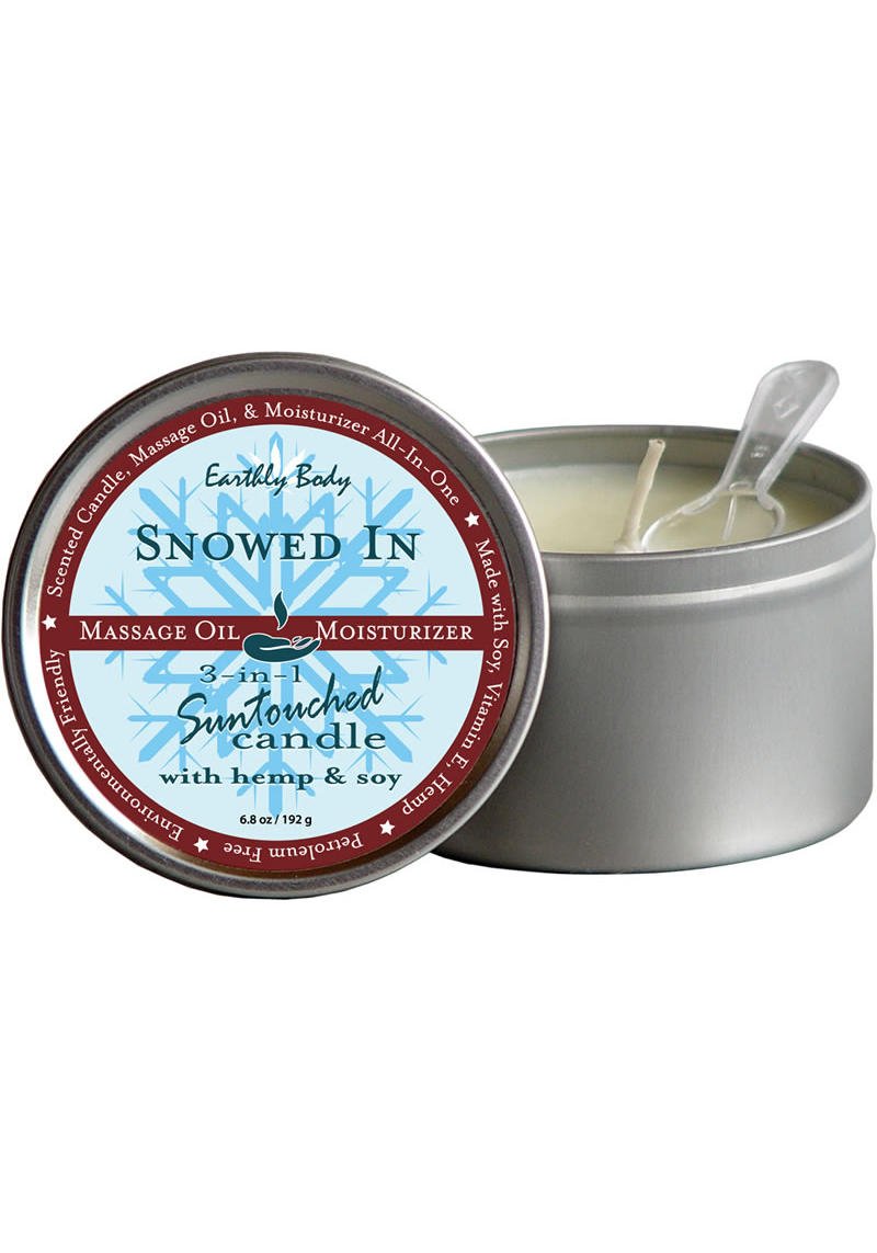 Earthly Body 3-in-1 Suntouched Round Massage Oil Candle, Snowed in, 6.8 Ounce