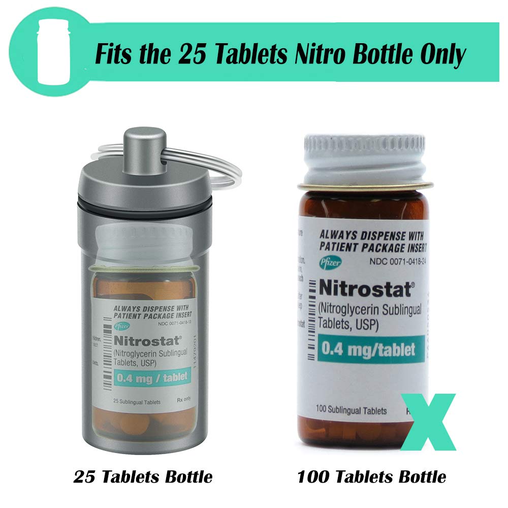 3 Packs Waterproof Aluminum Pill Fob Container, EFFIET Nitro Bottle Holder Nitroglycerin Pill Case Emergency Keychain Pill Holde