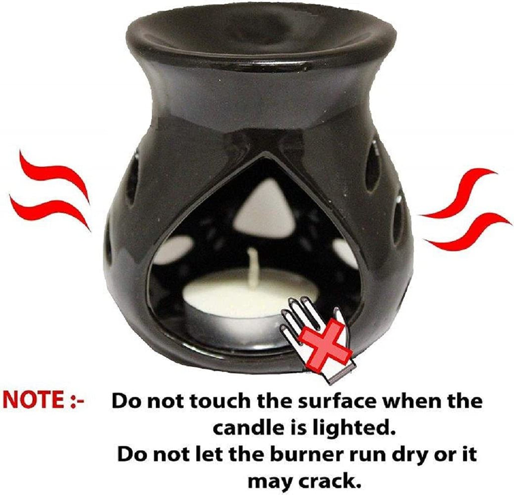 Mkd2 Rise Ceramic Clay Candle Operated Aroma Burner Oil Diffuser Lamp - Set of 3 (Black) for Home Fragrance