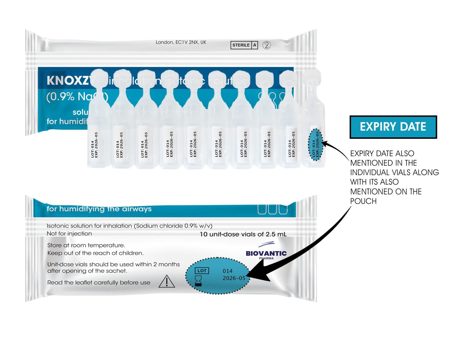 KNOXZY Isotonic Sodium Chloride Solution 0.9% - Inhalation Solution for Humidifying The Airways - 20 X 2.5 ml Unit Dose Vials