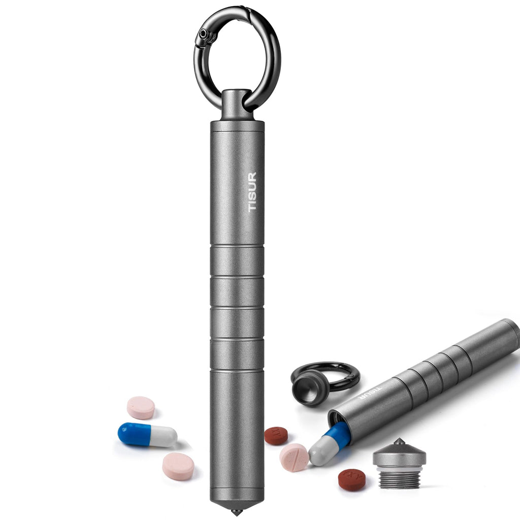 TISUR Small Travel Pill Box,Titanium Keychain Pill Holder Pill Case,Vitamin Organizer Metal Storage Pill Bottle Tube Container M