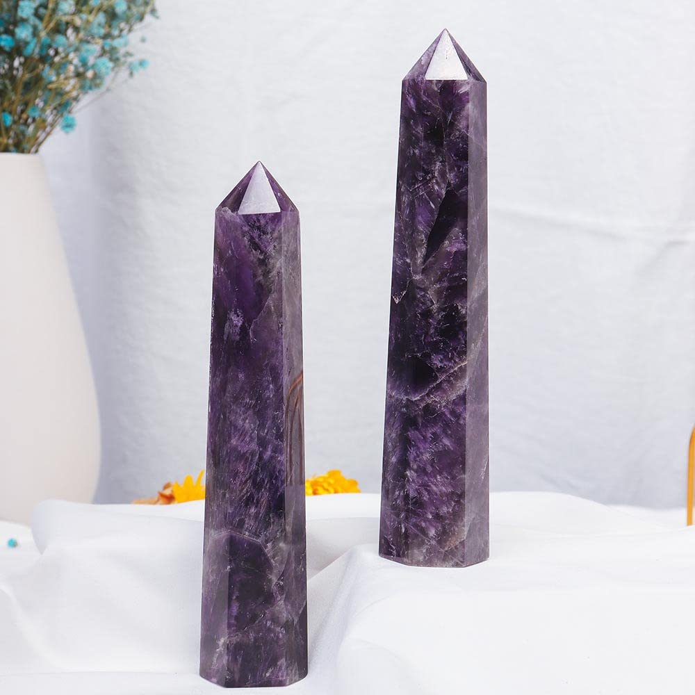 Apengshi Large Natural Dream Amethyst Healing Crystal Tower 5.9-6.3 6 Faceted Single Point Chakra Crystal Wand Energy Meditation