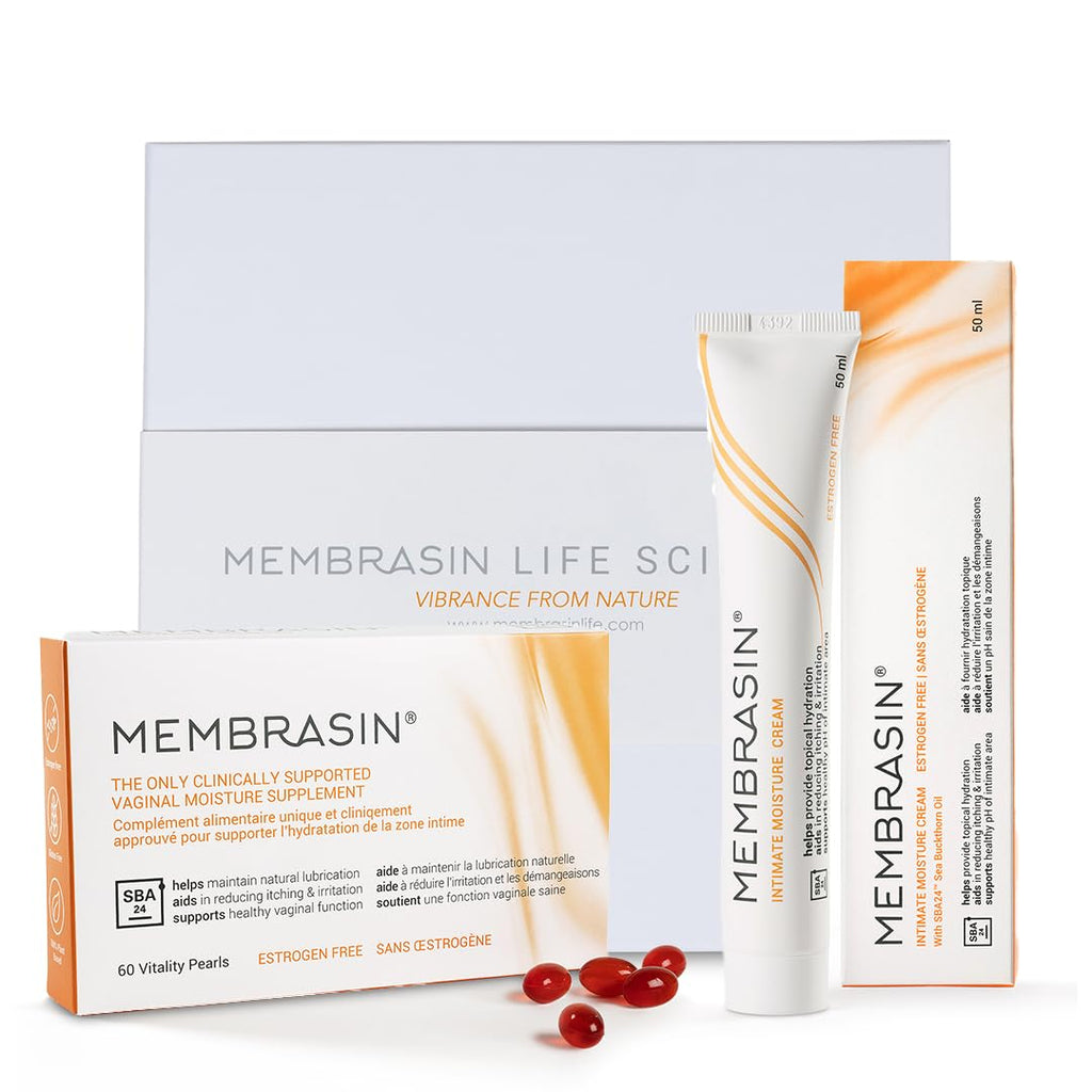 Membrasin Starter Pack: Vitality Pearls & Intimate Moisture Cream | 30-Day Supply | Estrogen-Free Menopause Support for Women | 