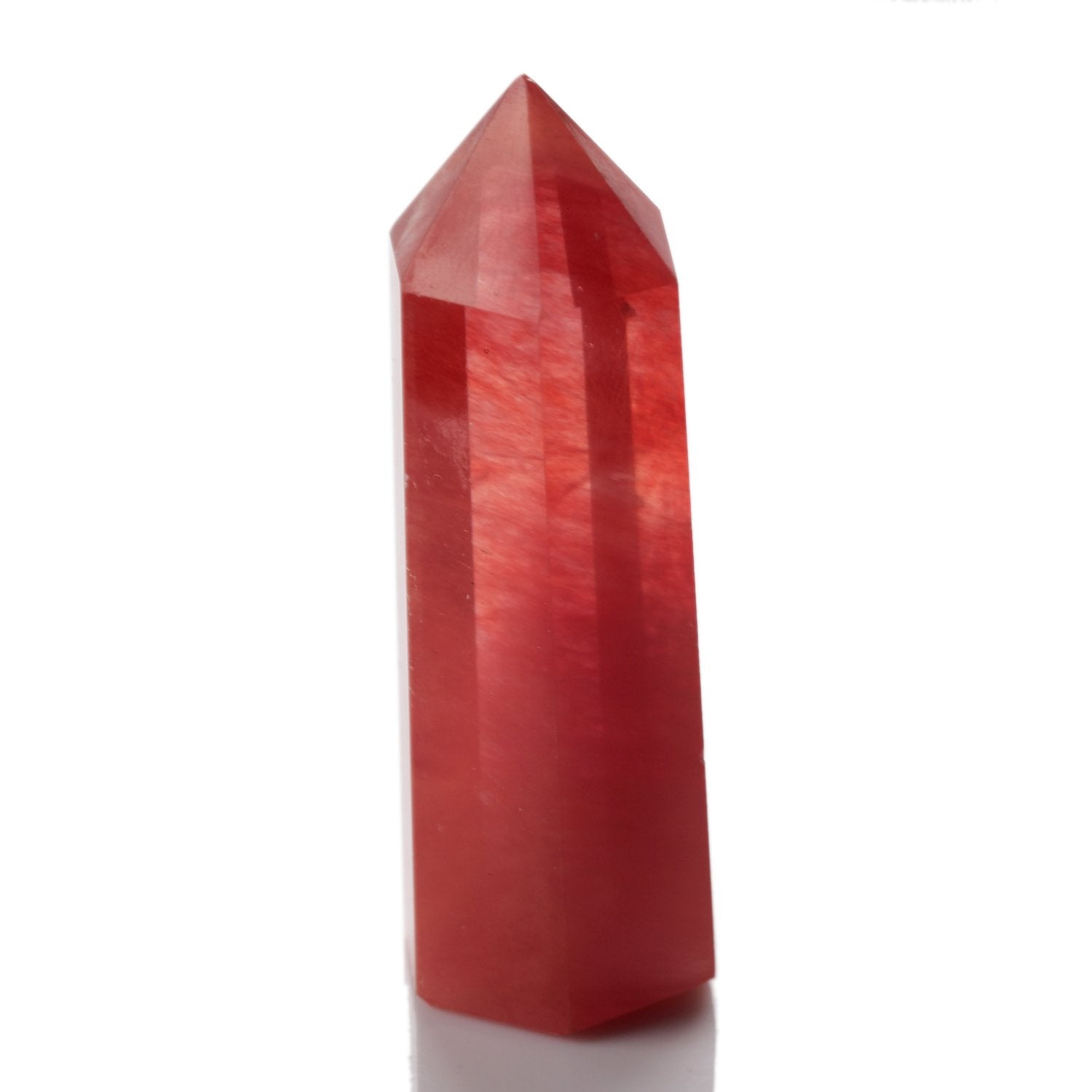 YWG Stone Synthesis Cherry Quartz Crystal Point Scepter Large 3 Inch Wand Carved Healing Reiki 6 Sided Prism Style