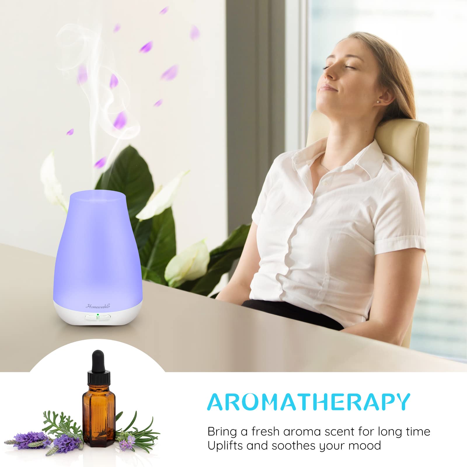 Homeweeks Diffusers, 100ml Colorful Essential Oil Diffuser with Adjustable Mist Mode, Auto Off Aroma for Bedroom/Office/Trip (10