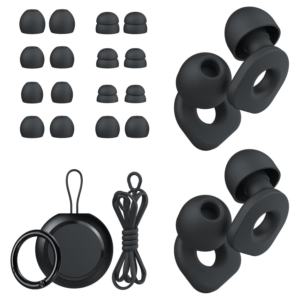 LOETRUY 2 Pairs of Earplugs for Sleeping,Reusable Hearing Protection Earplugs with 8 Pairs Ear Tips & One Connector Cord,Soft Ea