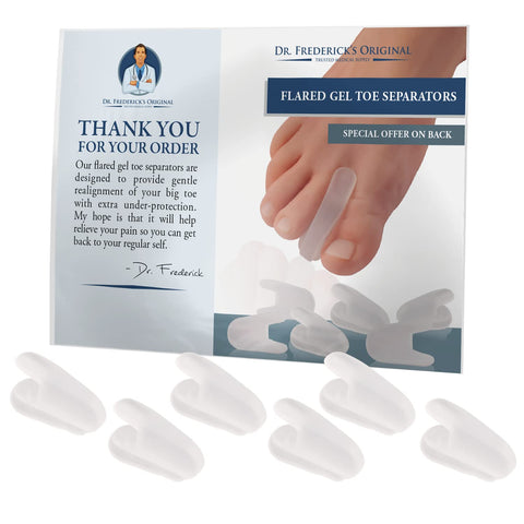 Dr. Frederick's Original Flared Gel Toe Separators - 6 Pcs - Gel Toe Spacers - Bunion Toe Separators - Temporary Bunion Correcto