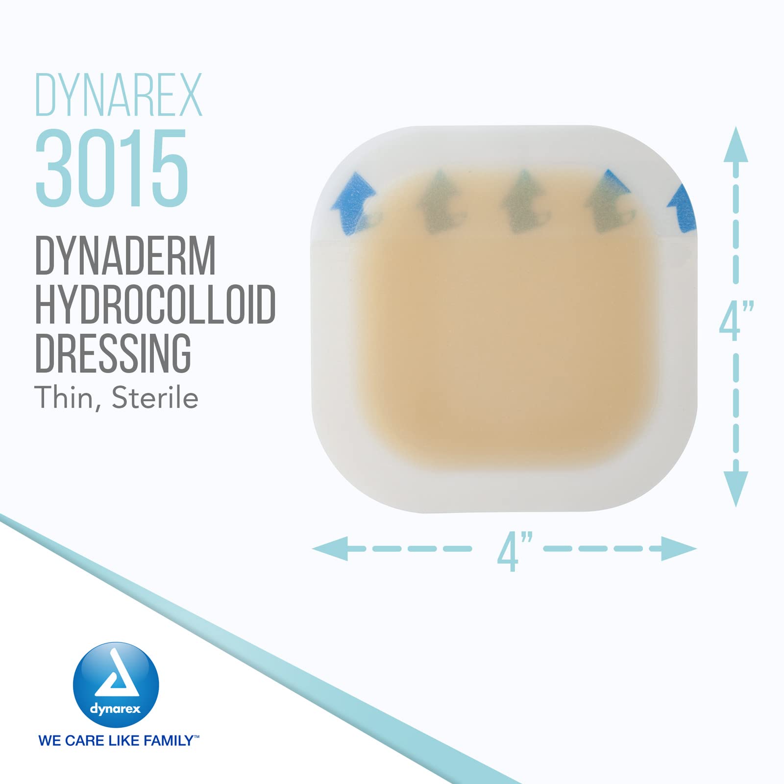 Dynarex DynaDerm Hydrocolloid Dressings, Sterile Moist Bandages Used for All Kinds of Wounds, 4'' x 4'', Thin & Latex-Free, Peel