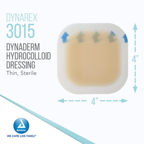 Dynarex DynaDerm Hydrocolloid Dressings, Sterile Moist Bandages Used for All Kinds of Wounds, 4'' x 4'', Thin & Latex-Free, Peel