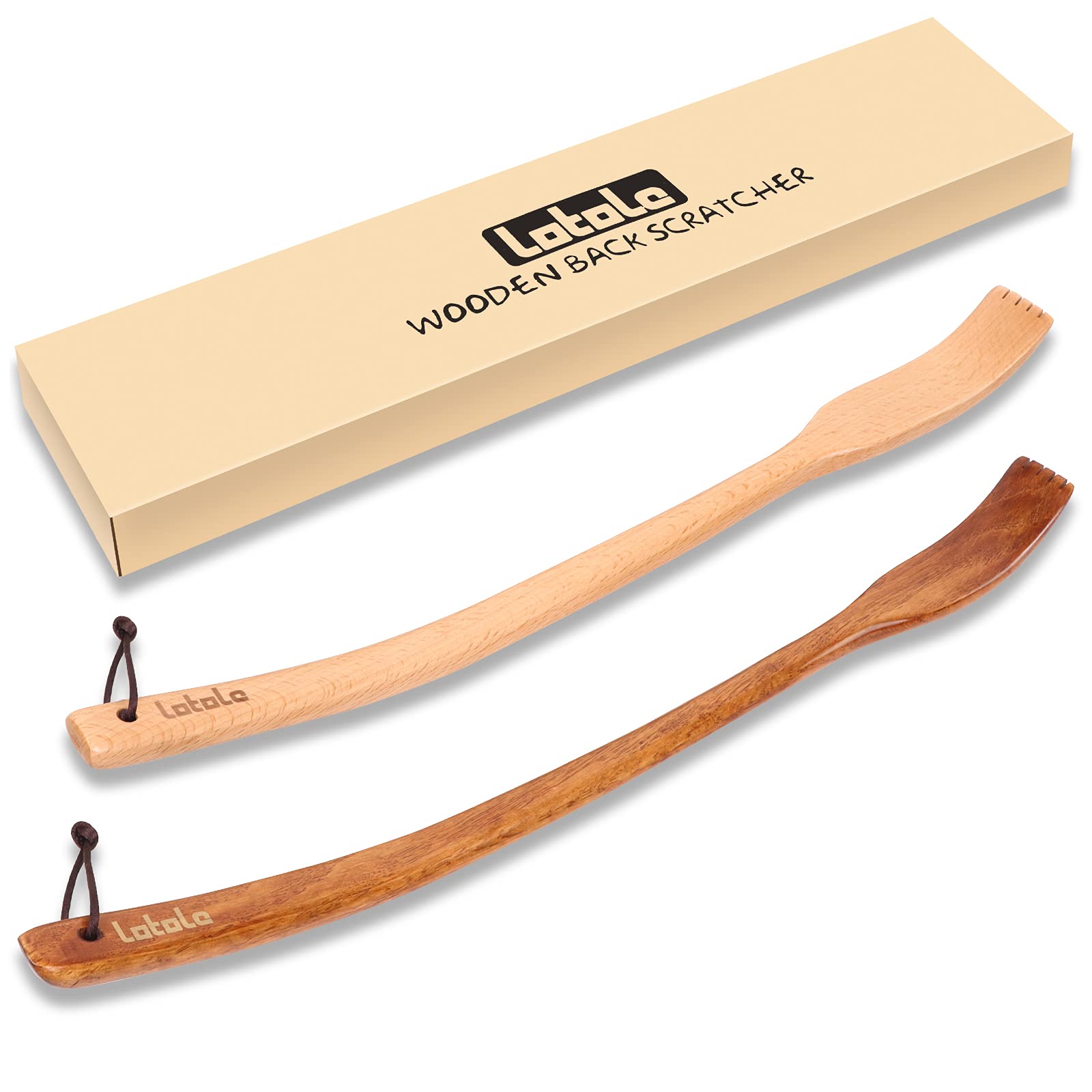 LotoLe Wooden Back Scratcher, Ergonomic Oversized Curved Long Handle Wood Back Scratcher for Men Women Adults - 16.5   , 2 Color