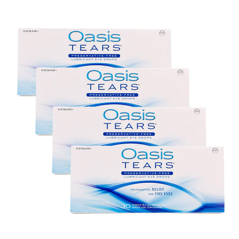 Oasis Tears OT6100 Preservative-Free Lubricant Eye Drops Relief for Dry Eyes | Pack of 4 | 4 x 30 Single-Use Containers