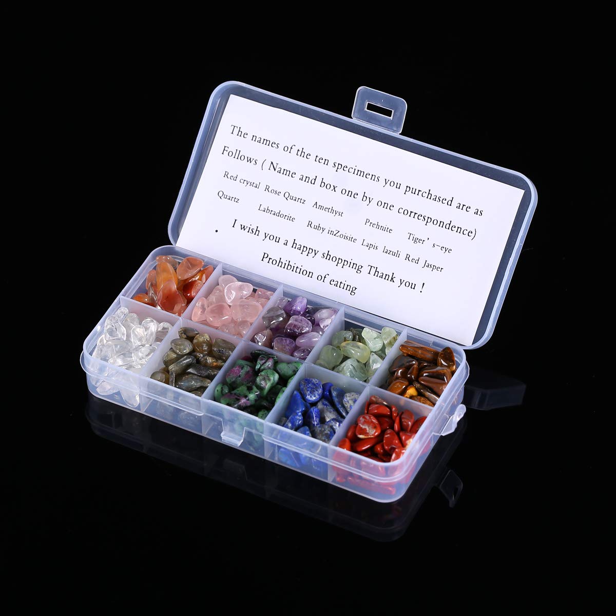 YRDGRG Crystal Quartz,10-Stone Mix:Red Crystal,Rose Quartz,Amethyst,Prehnite,Tiger's Eye, Quartz,Labradorite,Ruby in Zoisite,Lap