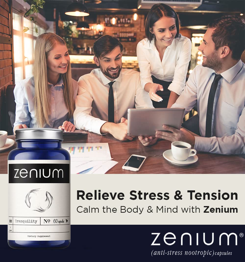 Zenium - Relieve Stress, Tension, Worry, Nervousness, & Irritability | Calm The Mind & Body | Ayurvedic | Natural Relief Supplem