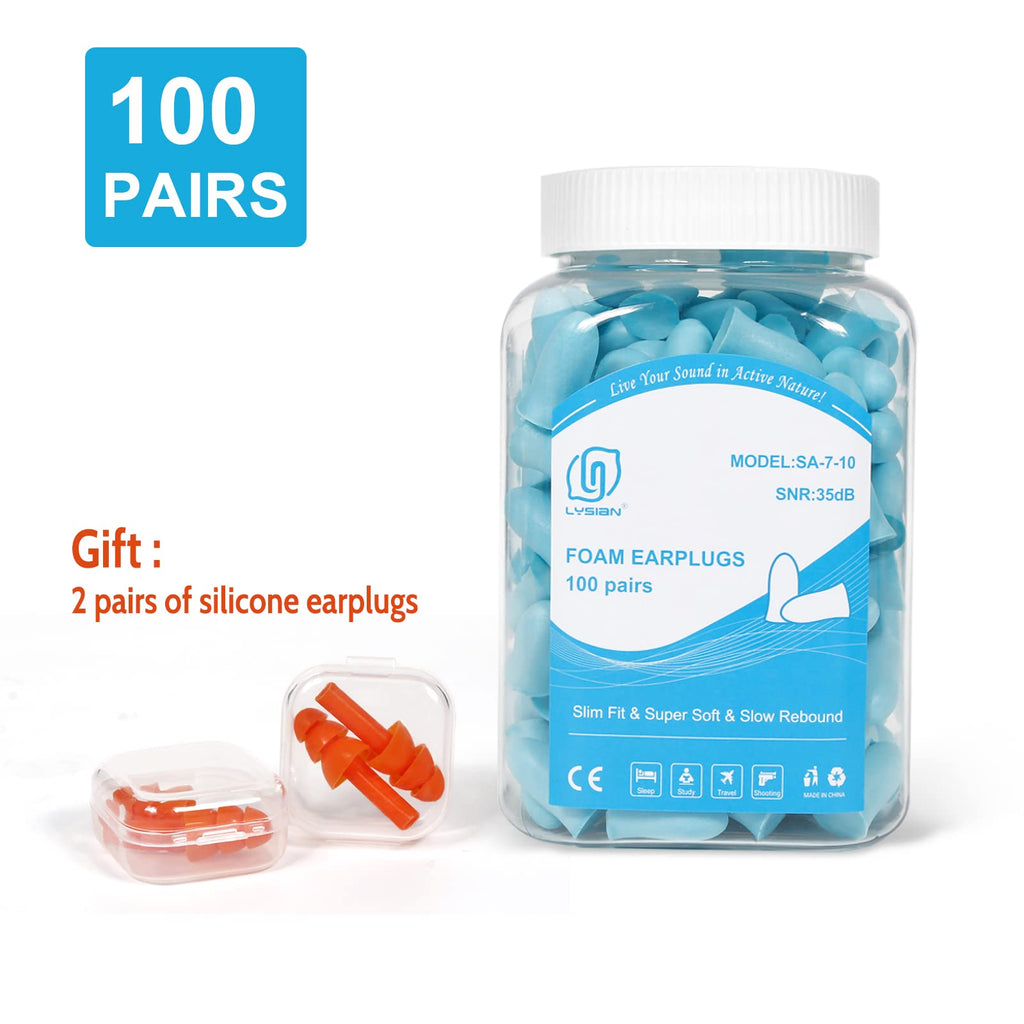 LYSIAN Slim Fit Foam Ear Plugs for Sleeping Women, Kids Small-100 Pairs, 35dB SNR Noise Reduction Earplugs Disposable for Sleep,