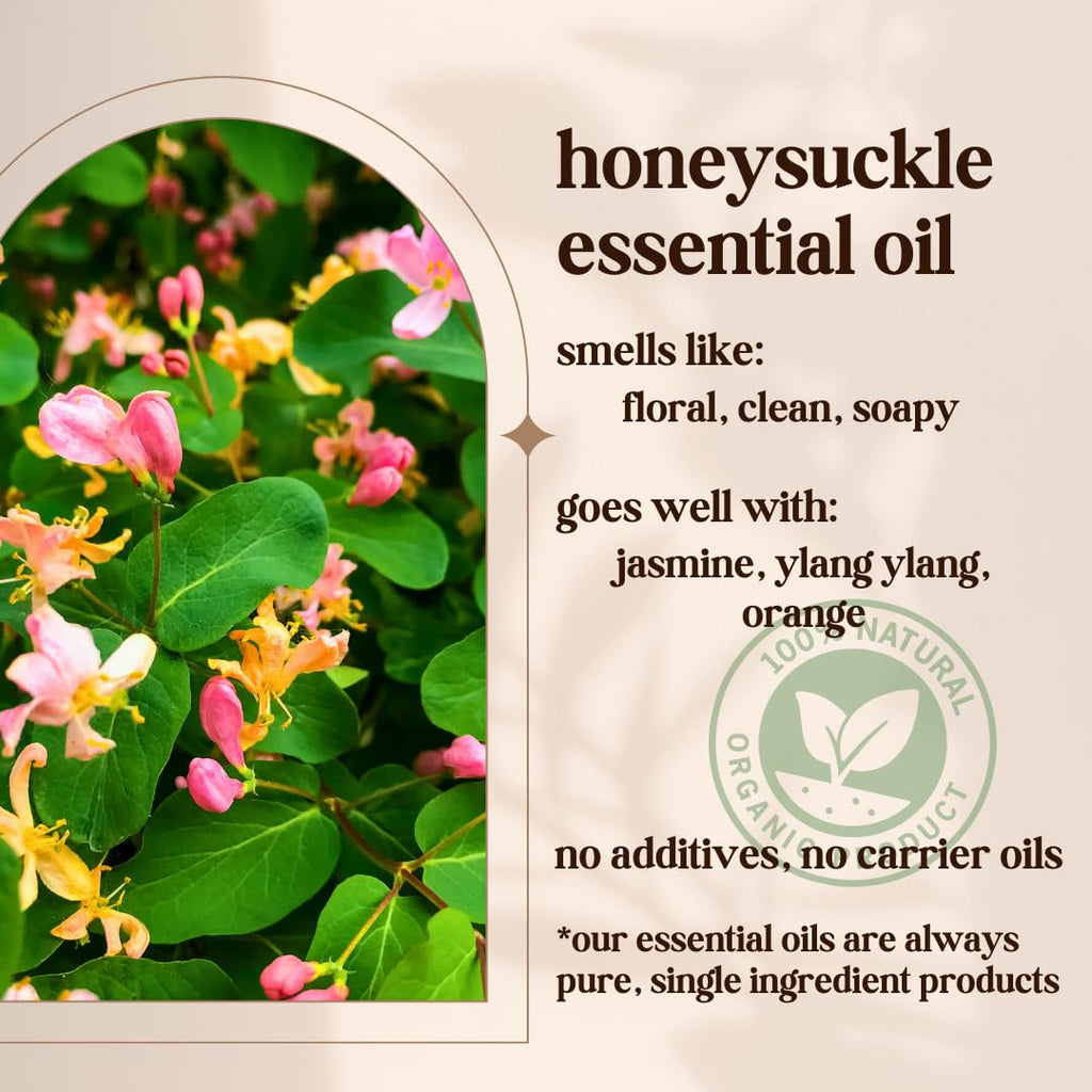 Avivni Honeysuckle Essential Oil - 100% Pure & Natural, Organic, Undiluted for Aromatherapy, Hair, Diffuser (0.33oz - 10ml)