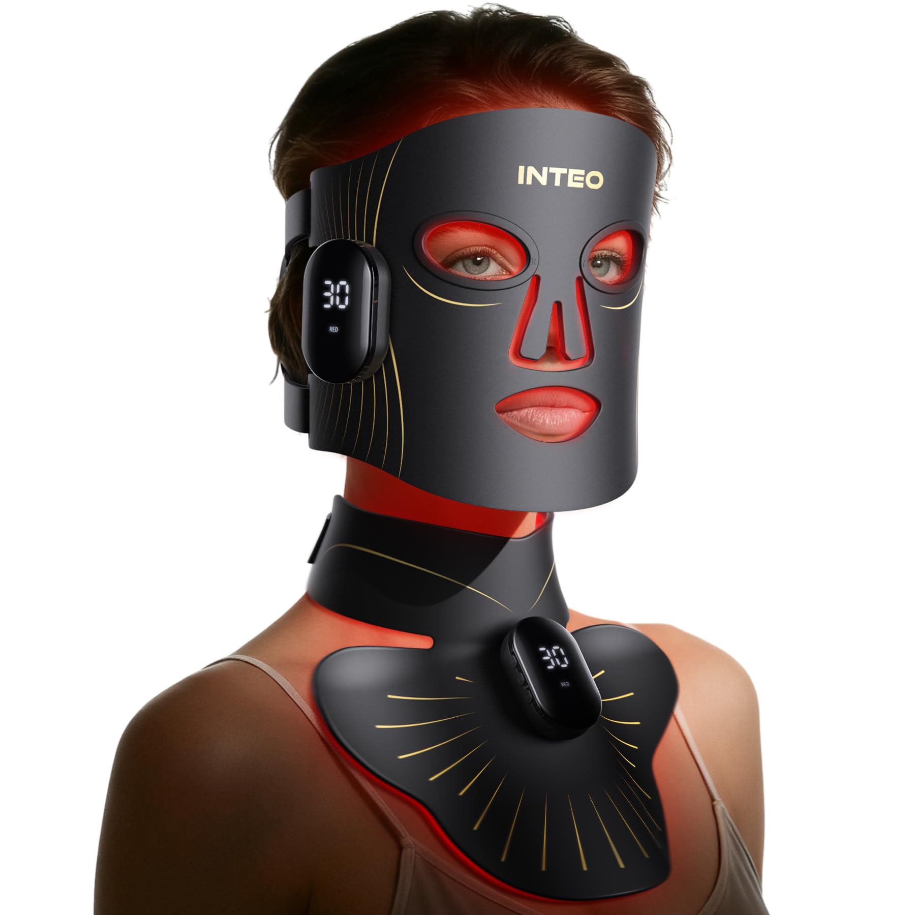 Red Light Therapy for Face and Neck, 4 Modes Cordless Face Mask Light Therapy with Neck Masks, 850nm Infrared & Red Light Mask, 