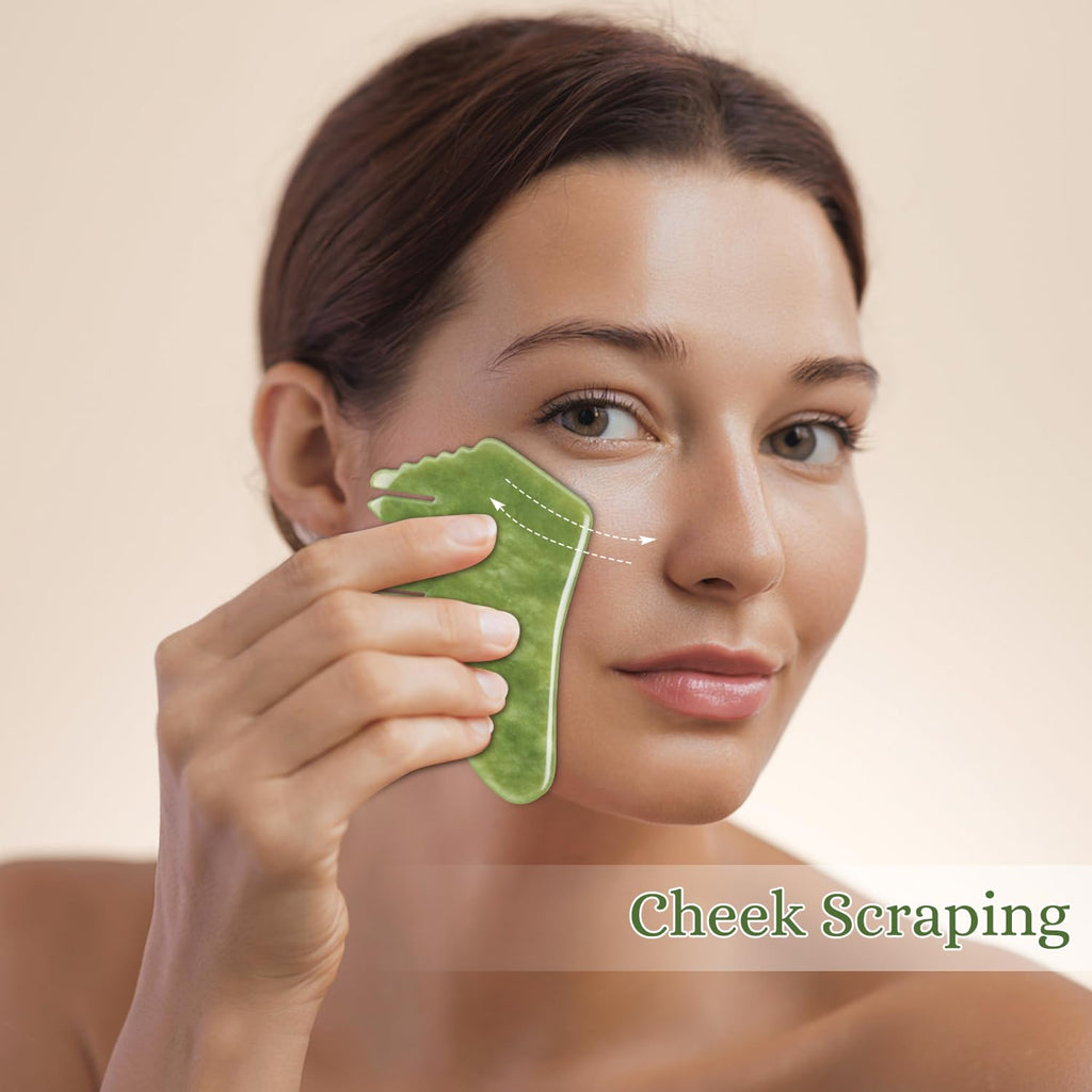 LEOSENSE Gua Sha Comb, Natural White Jade Stone Scalp Massage Comb, Facial GuaSha Tool for Lift and Puffiness, Jade Gua Sha Scra