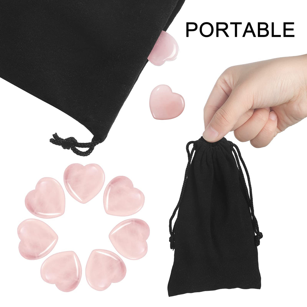 Patelai 24 Pcs Rose Quartz Heart Crystals Pink Heart Shaped Stones Natural Healing Worry Stones Mini Pocket Gemstone with Black